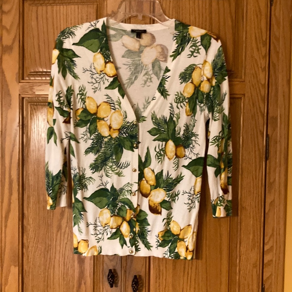 Talbots Lemon Print Cardigan